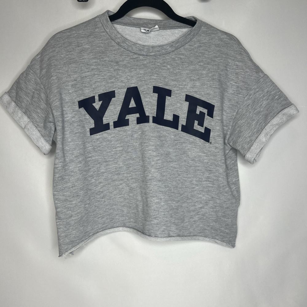 Grayson Threads Gray Cropped YALE Tee with Navy Print